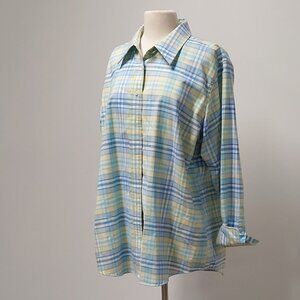 Land’s End Plaid Pastels Button-down L/S Collared Shirt Size: 1X